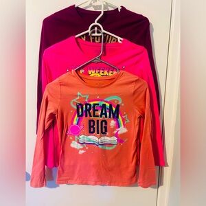 The Children Place Girls 3 Lg Sleeve Shirt - Orange/Burgundy/Pink,Size L(10-12)